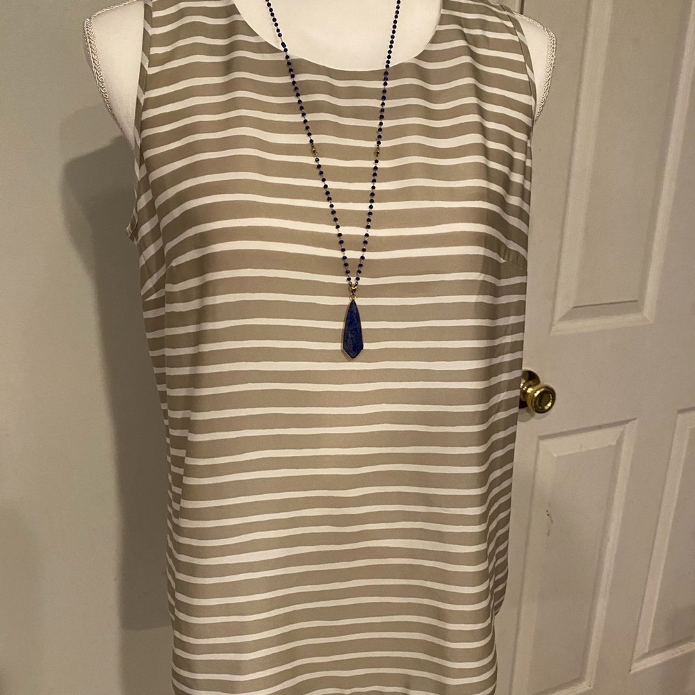 J. Crew Tan White Striped Crossed-Back Top size 10